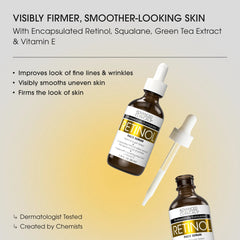 Advanced Clinicals Retinol Serum - Anti-Wrinkle Formula with Squalane, Green Tea & Vitamin E for All Skin Types - Hydrating & Firming Moisturizer - 52ml