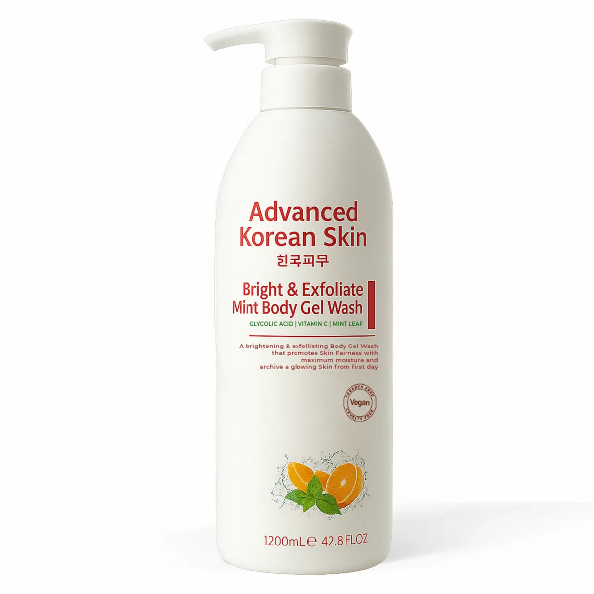 Advanced Korean Skin Bright & Exfoliate Mint Body Gel Wash (WHITE) 1200ML