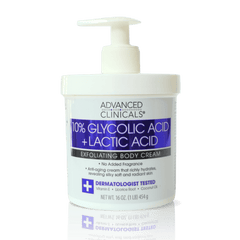 Advanced Clinicals, 10% Glycolic Acid, Lactic Acid, Exfoliating Body Cream, 16 oz (454 g)
