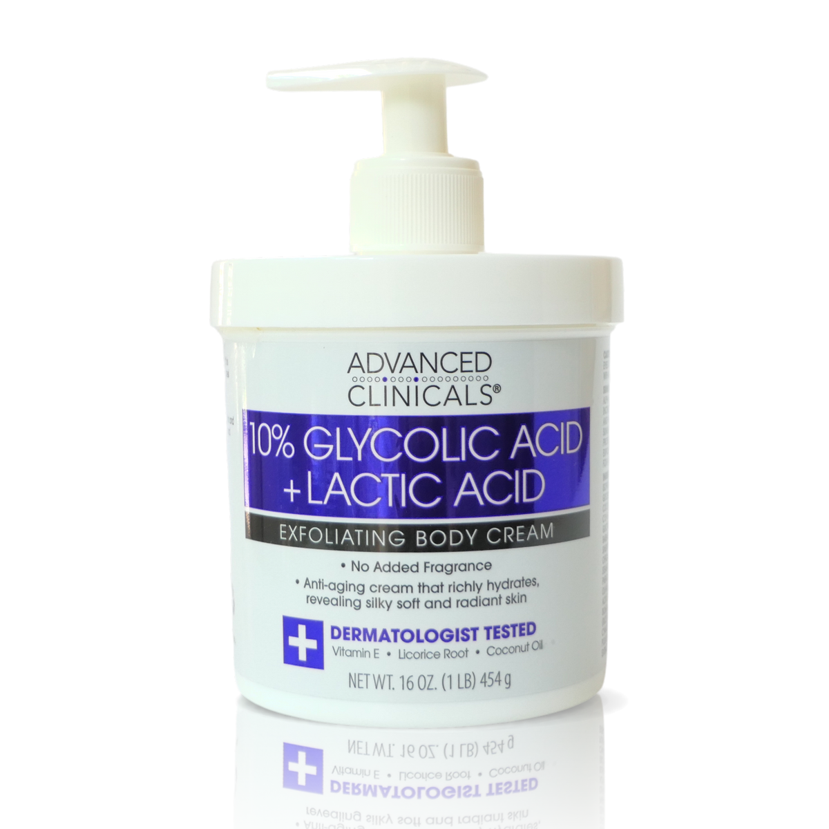 Advanced Clinicals, 10% Glycolic Acid, Lactic Acid, Exfoliating Body Cream, 16 oz (454 g)