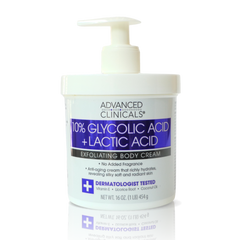 Advanced Clinicals, 10% Glycolic Acid, Lactic Acid, Exfoliating Body Cream, 16 oz (454 g)