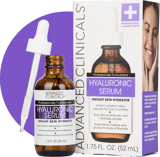 Advanced Clinicals Hyaluronic Acid Face Serum. Anti-aging Face Serum- Instant Skin Hydrator, Plump Fine Lines, Wrinkle Reduction. 1.75 Fl Oz / 52mL.