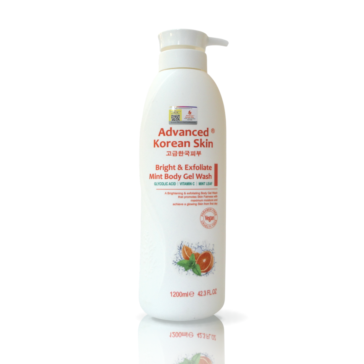 Advanced Korean Skin Bright & Exfoliate Mint Body Gel Wash (WHITE) 1200ML