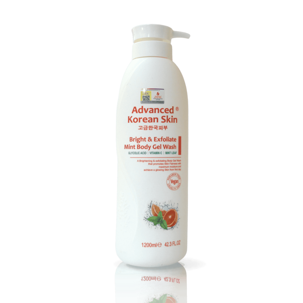 Advanced Korean Skin Bright & Exfoliate Mint Body Gel Wash (WHITE) 1200ML